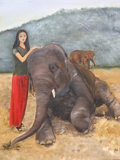 Jeune fille aux élèplants  150€ av cadre (46X38)