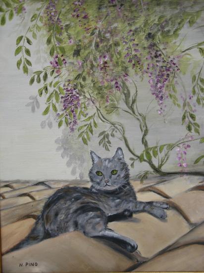Le chat sur le toit 150€ av cadre (46X38)