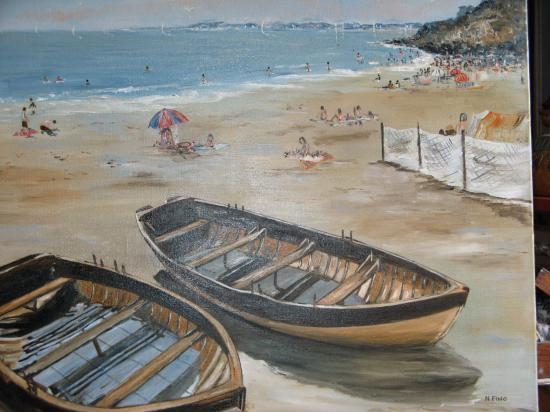 les  plages de St tropez 200€ sa cadre (65X54)